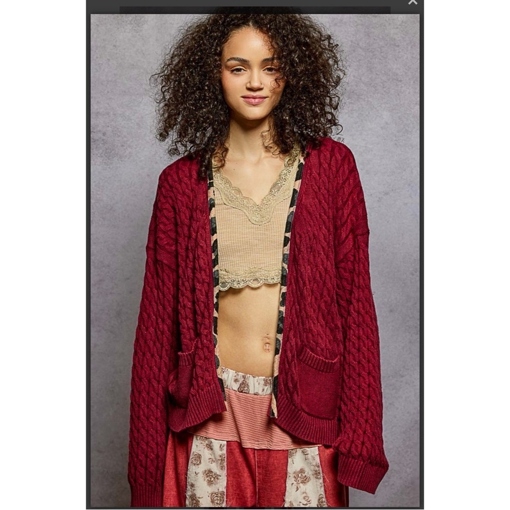 POL. Cozy Red Cable Knit Sweater